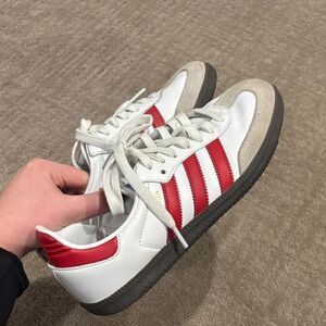 Adidas White and Red Striped Sneakers